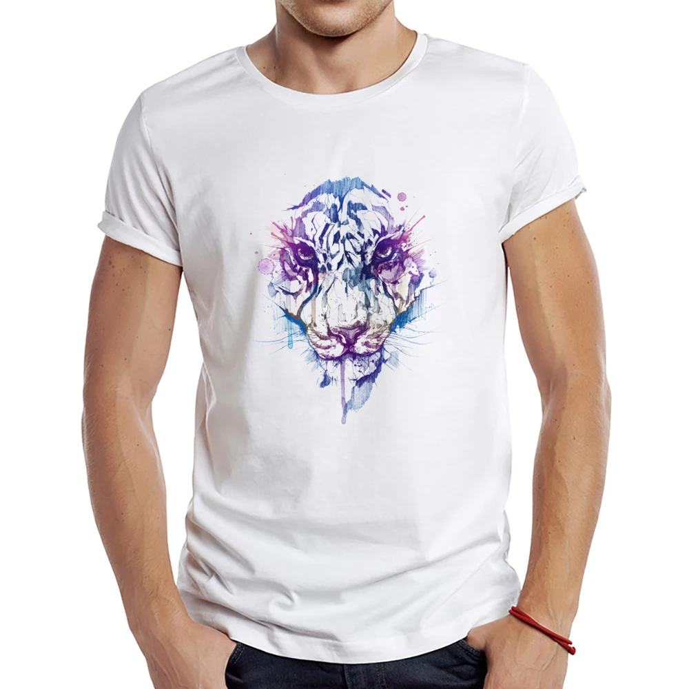 

2023 Men's New Painted Tiger Design Short Sleeve T-Shirt Cool Animal Printed Tops Hipster Tee