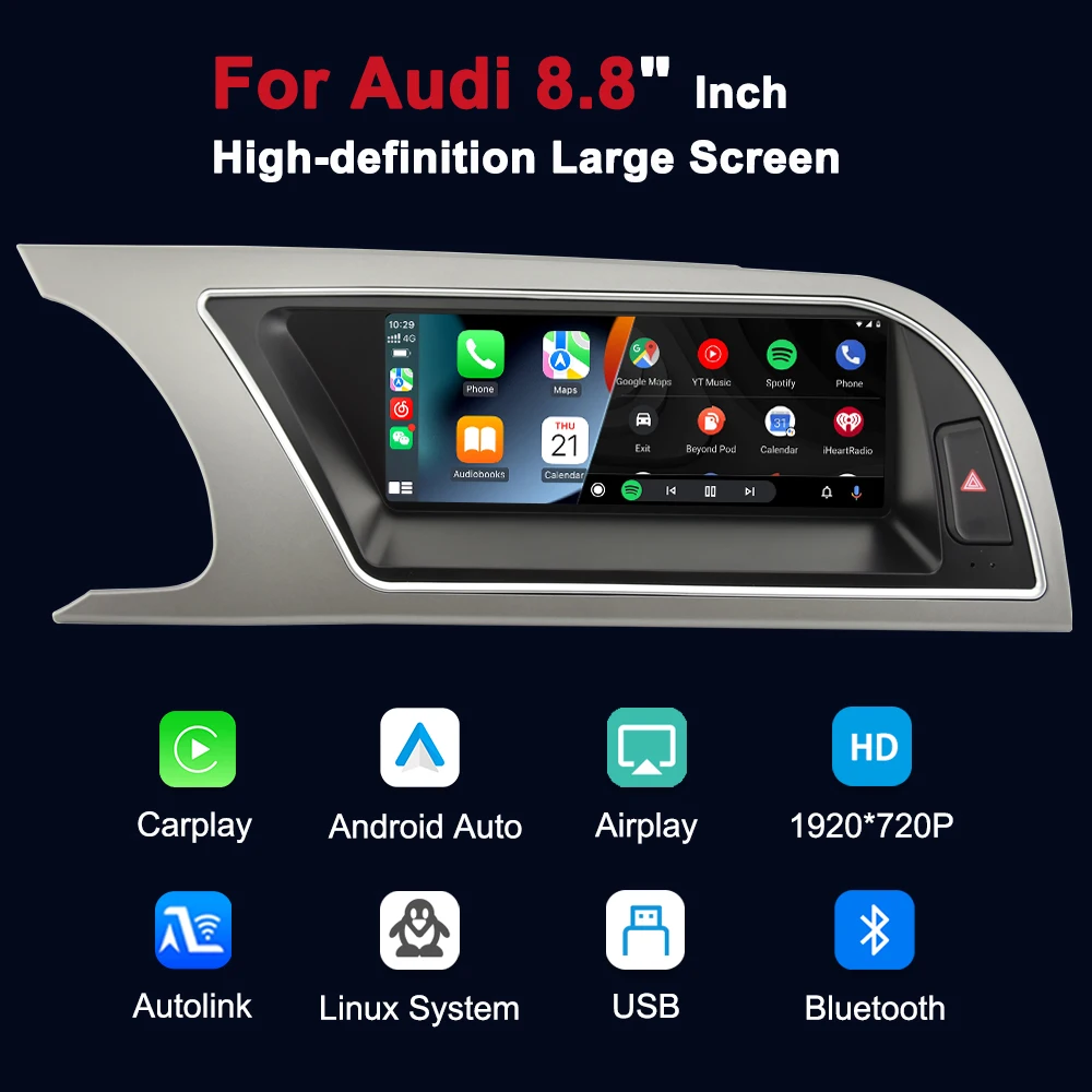 Radio para coche con sistema inteligente Linux, CarPlay inalámbrico, Android, para Audi A5 2009-2016, estéreo, Bluetooth, GPS, Navi, Autoradio, 8,8 pulgadas 2