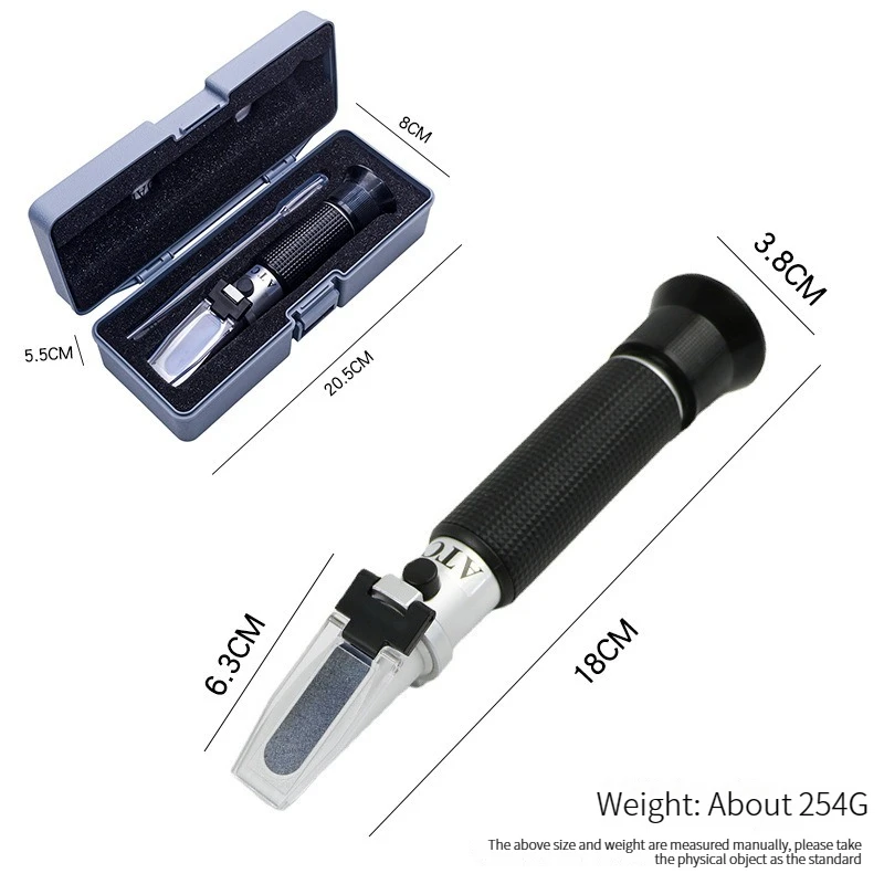 Alcohol Meter Handheld Alcohol Sugar Refractometer Tester Wine Concentration Meter Densitometer 0-25% Alcohol Beer 0-40% Brix Grapes