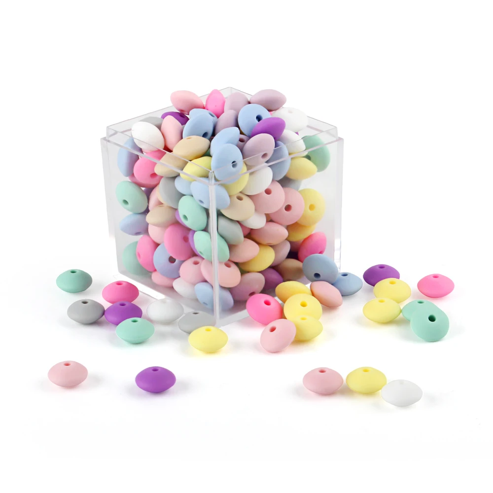 Teething Toys 50Pcs 12mm Baby Silicone Beads Baby Lentils Beads Teether Teething Toys Pacifier Chain DIY Necklace Jewelry Pearl Abacus