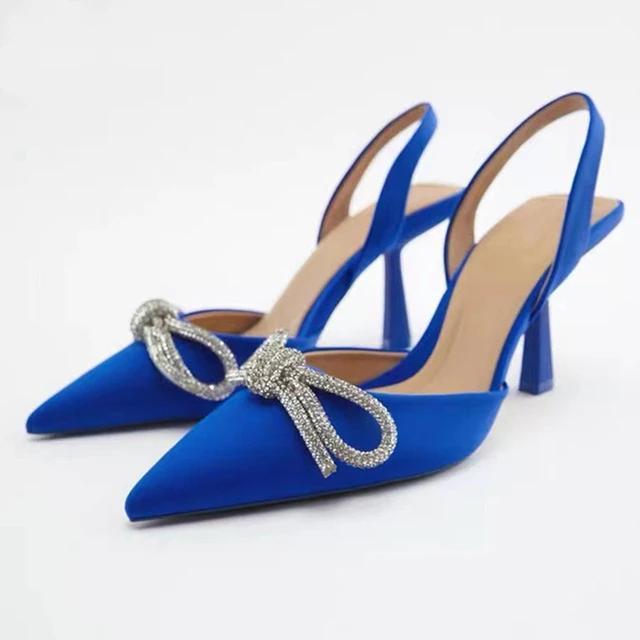 Shoes For Women 2022 Sandals ZARZ Luxury Brand Summer Fashion Transparentes Rhinestones Pointed Heeled Slippers Woman Sexy Pumps Blue