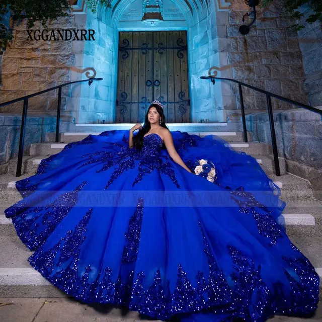 Customized Royal Blue Ball Gown Quinceanera Dress 2025 Ruffle Princess  Tulle Vestidos De 15 Años Sequin Appliques Sweet 16 Dress - AliExpress