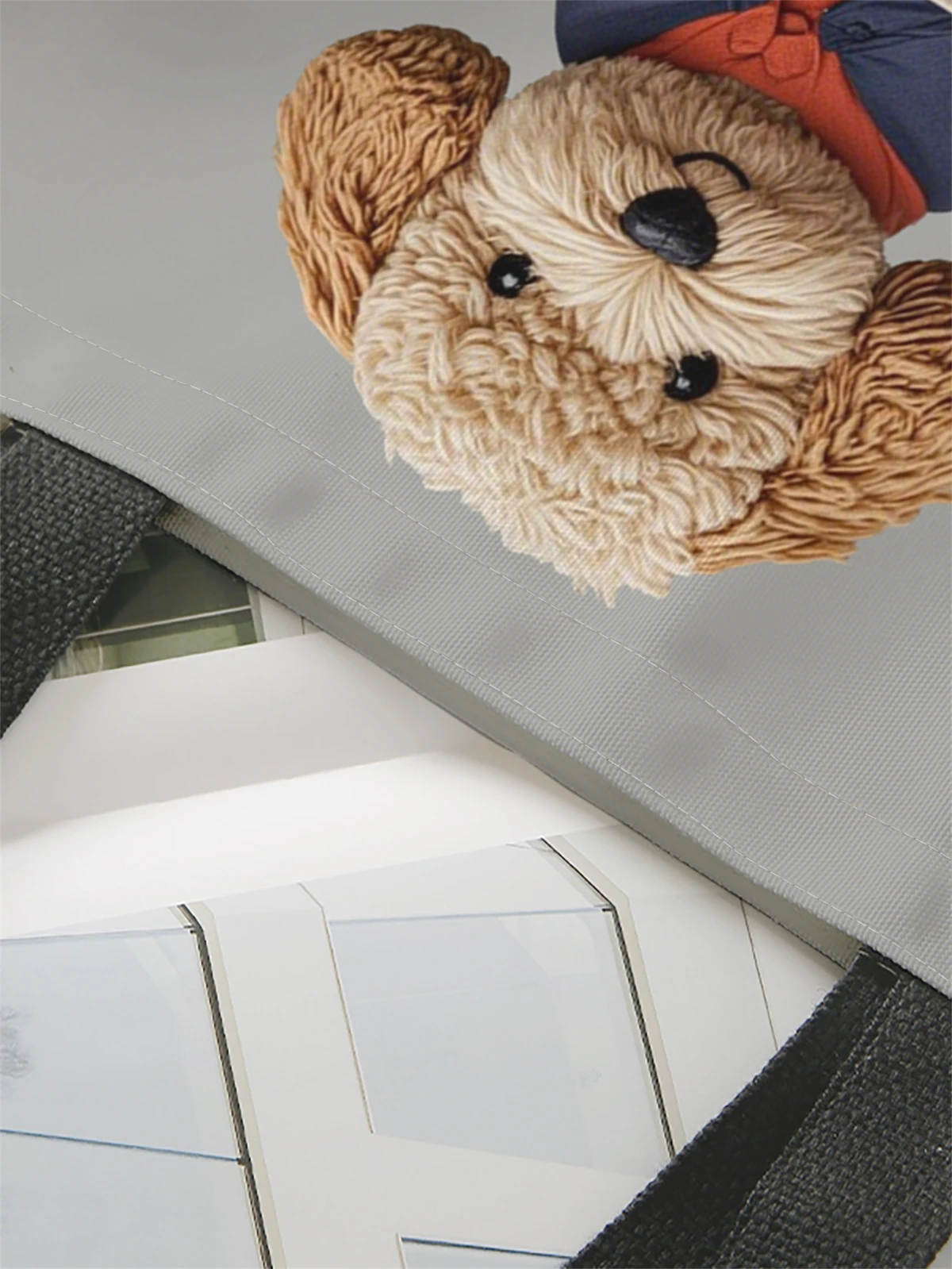 1 piece, teddy bear pattern handbag, reusable fashionable handbag, multifunctional handbag, printed canvas shopping bag