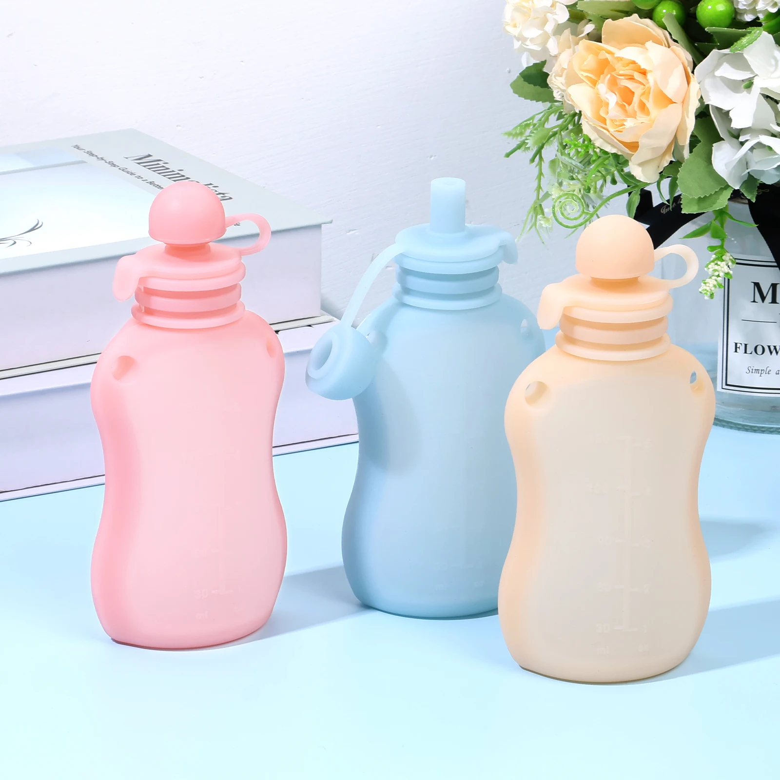Silicone Baby Food Pouch Squeezable Pouch 150ml/5oz Breastmilk Storage Bag Refillable Baby Squeeze for Home School 3Pcs