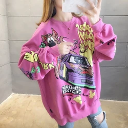 Street Racing Dog Graffiti Style Women/Man Hooded Couple Hip Hop Casual Loose Top Hoodie Oversize Long Sweatshirt Female Wear