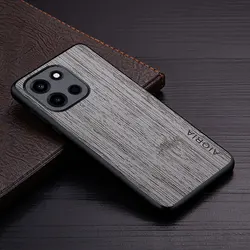 Elegant Straight Wood Grain PU Leather Phone Case Cover for OnePlus Nord (Light Gray)