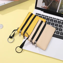 Women Wallet Purse Fashion Change Purses Solid Color Pouch Bag Hanging Three Zippers Keychain Card Holder Short Mini Coin Bag