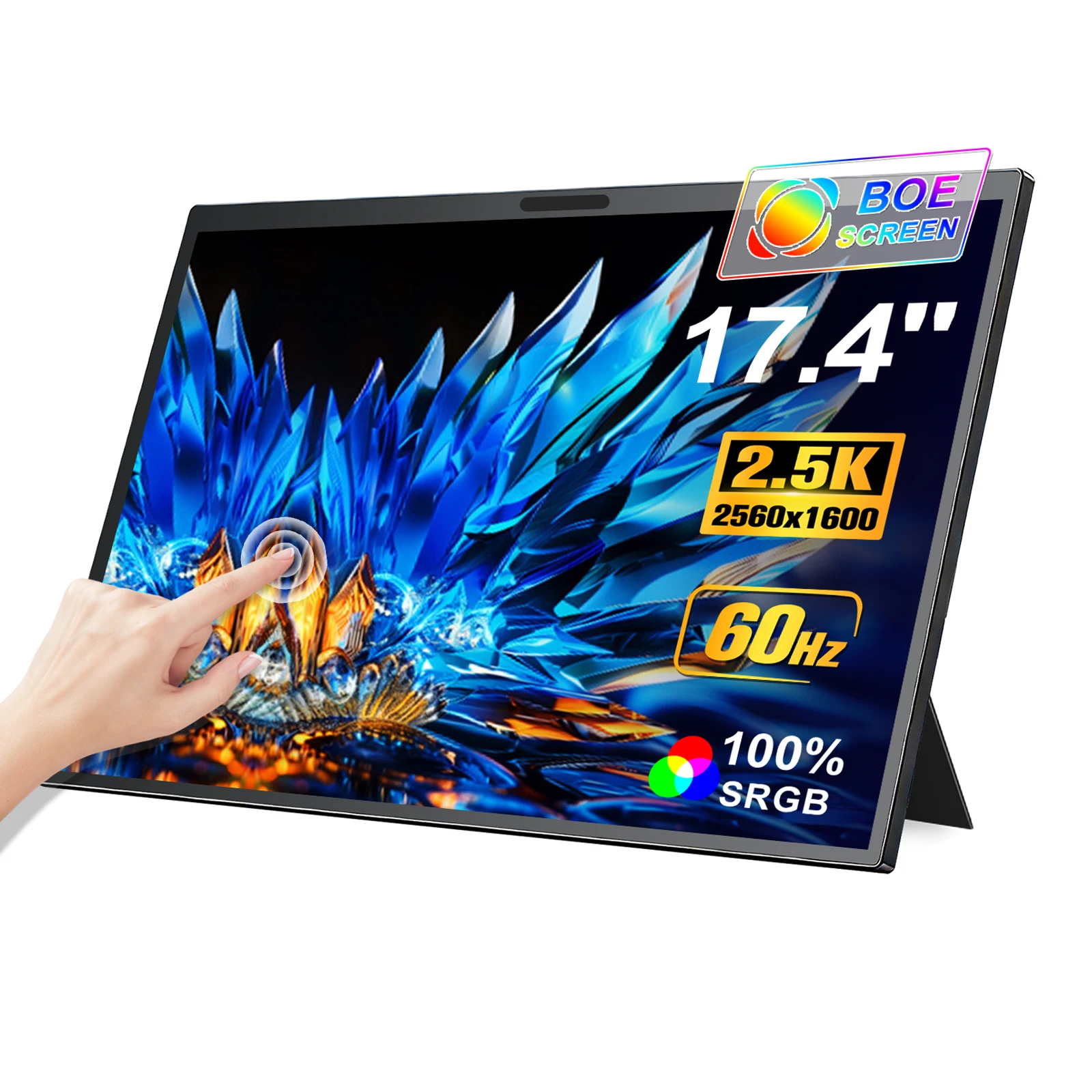 HOWENS 휴대용 모니터 터치스크린 17.4인치 60hz VESA 및 180도 회전 기능 포함 °   노트북 PC 맥 스위치 PS5 아이폰 화웨이용 조절식 스탠드