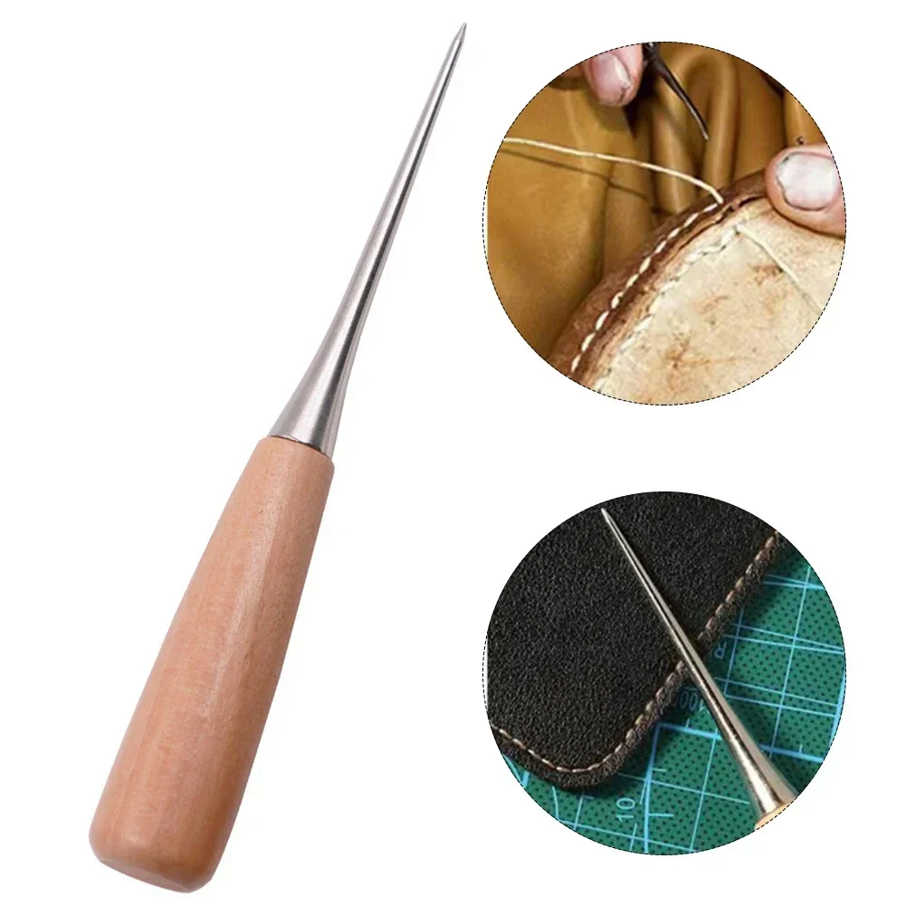 Professional Leather Awl Precise Punching and Positioning Tool Comfortable Wood Handle Rust Resistant Stainless Steel