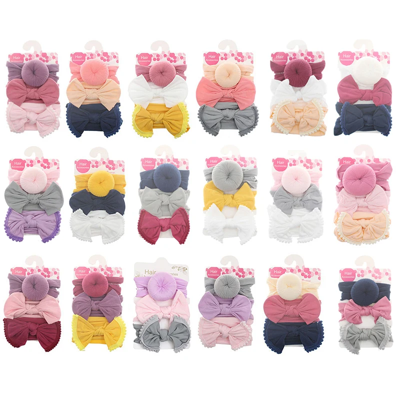 3Pcs Baby Girl Bowknot Elastic Headbands Holiday Party Hair Band Headwear Accessories 17 Styles
