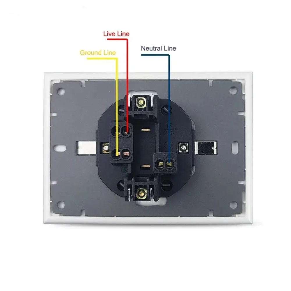 멜러리 월 더블 소켓 업라이트 크리스탈 글라스 패널 EU 독일 AC 전원 플러그 아울렛 110-250V 네덜란드 유럽 가정 사무실용