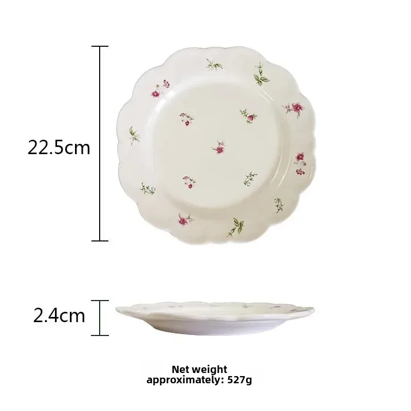 Description Picture 4 of itemNew Retro Floral Ceramic Plate Home Flower Dessert  Porcelain Fruit Salad Bowl Tableware Dinner Set with Spoon Dinnerware