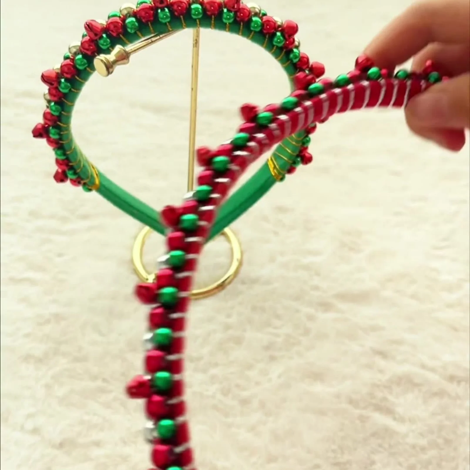 1PC Christmas Jingle Bell Headbands, Rhinestone Beaded Red Green Hair Hoops, Festive Hair Accessories For Women Girls