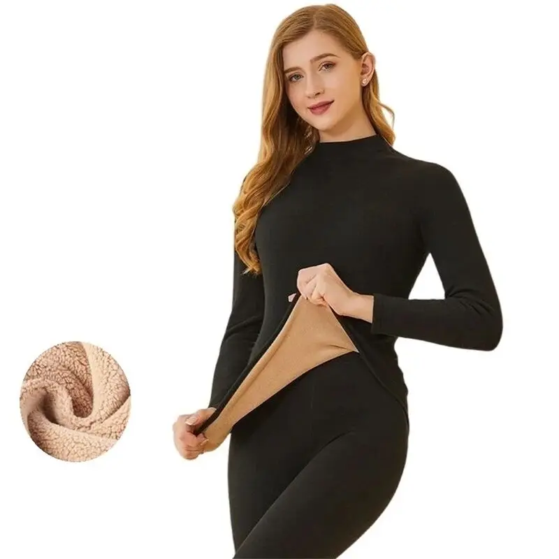 Autumn Winter Women Thermal Underwear Warm Pants Suit Female Round Neck Velvet and Thickening Bottoming Ski Underwaer Sets 4