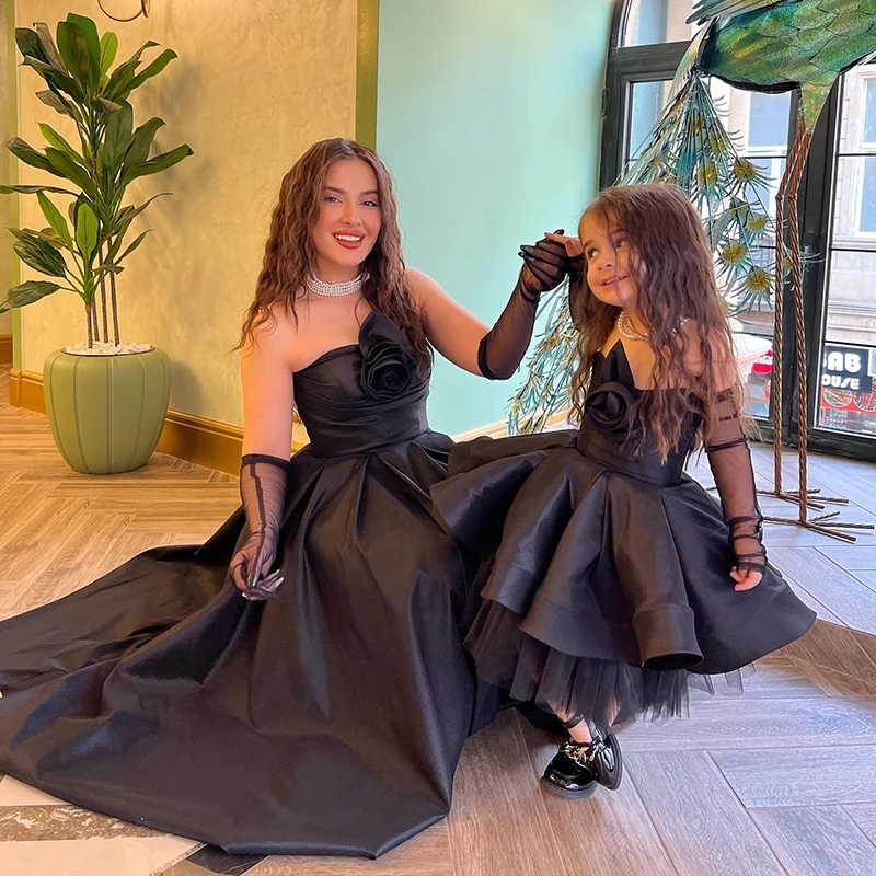 

Thinyfull Formal A-Line Prom Dresses Black Tea Length Satin Evening Dress Party Dress Saudi Arabia Cocktail Gowns Custom Size