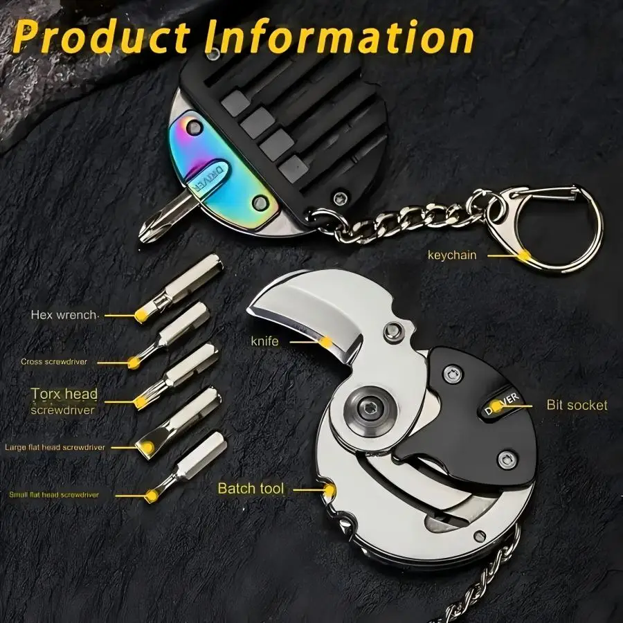 Outdoor Multifunctional Mini Pocket Knives Screwdriver Keychain Tools Coin Round Steel Folding Blade Knife Keyring