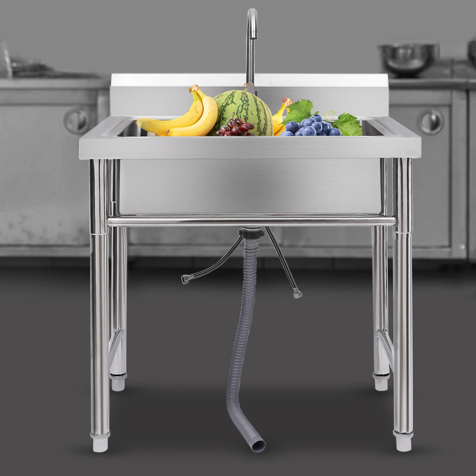 Stainless Steel Utility Sink Set with Gooseneck Faucet & Drain Strainer Commercial Sink for Kitchen, Bar, Garage