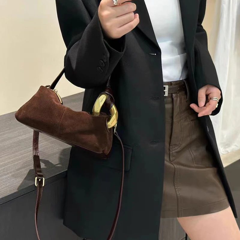 Simple Autumn Winter Colletion Grey Brown Roomy Big Boston Tote Soft Matte Suede Leather Women's Handbag Shoulder Bag