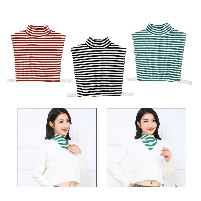 

Faux Collar Decorative Stripe Collar Sweater Turtleneck Collar Lady Casual Decor M6CD