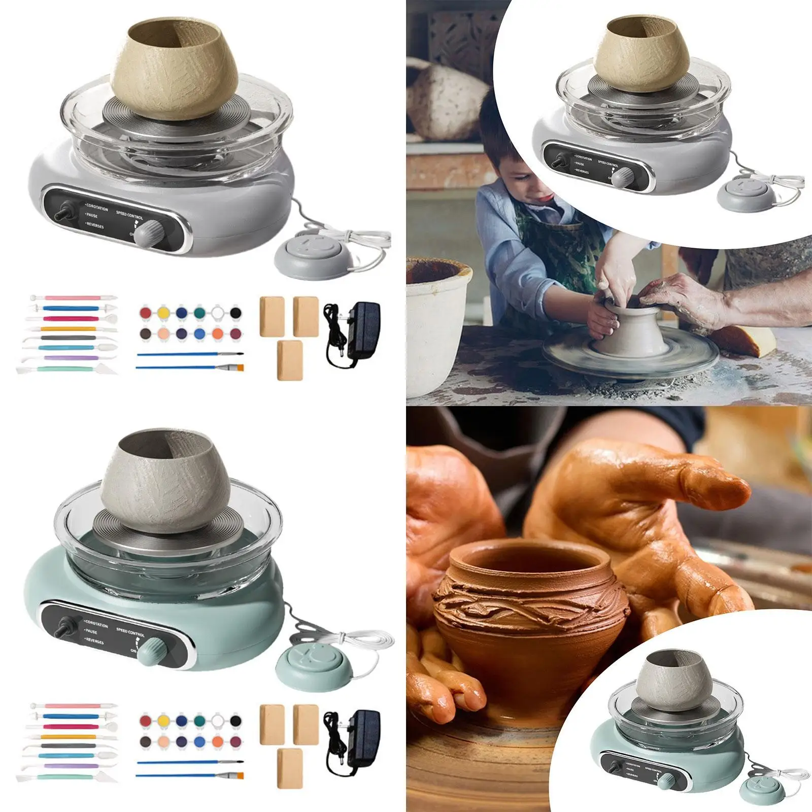 Mini Pottery Wheel Kit with Foot Petal Detachable Basin Turntable Two Way Rotation for Kids Adults Beginners DIY Craft Projects