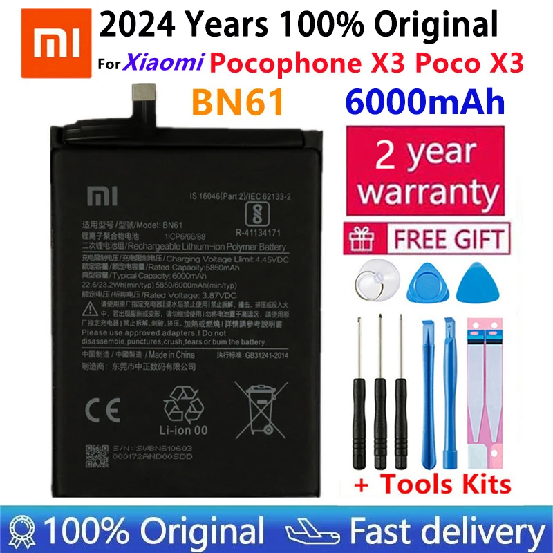 

Высококачественный аккумулятор BN61 2024 мАч для Xiaomi Pocophone X3 Poco X3, 6000 лет, быстрая доставка