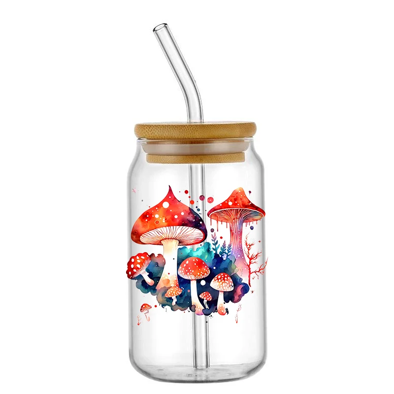 Beautiful mushroom pattern Uv Dtf 4Inch Decals Diy Waterproof For Wraps Glass Cups uv dtf cup wrap