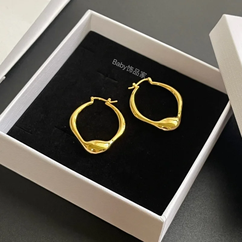 

LONDANY earrings Irregular Plain Ring Advanced Texture Metal Sense European and American Trend Oval Droplet Earrings