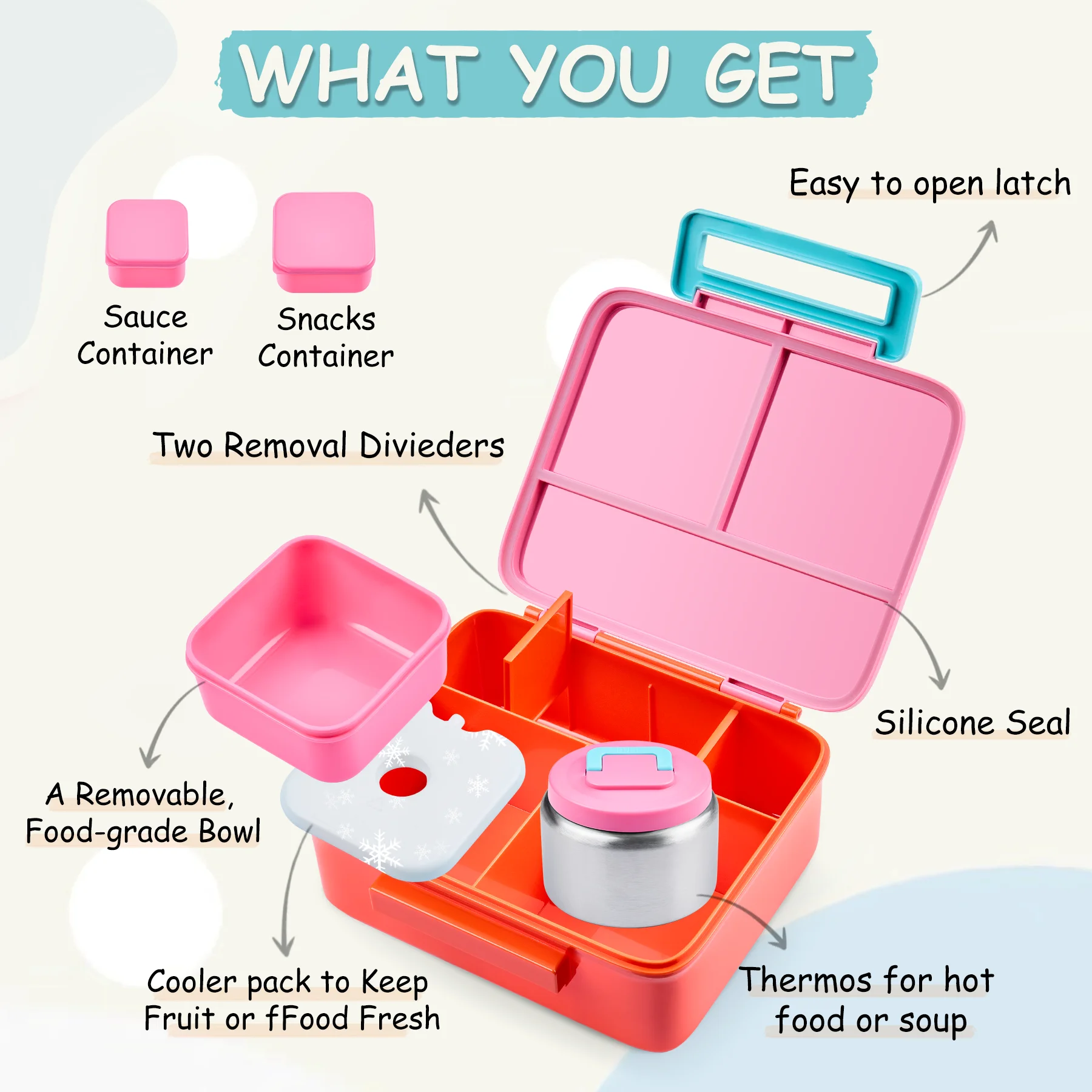 Kids' Bento Lunch Box Set with Leak-Proof Food and Snack Containers