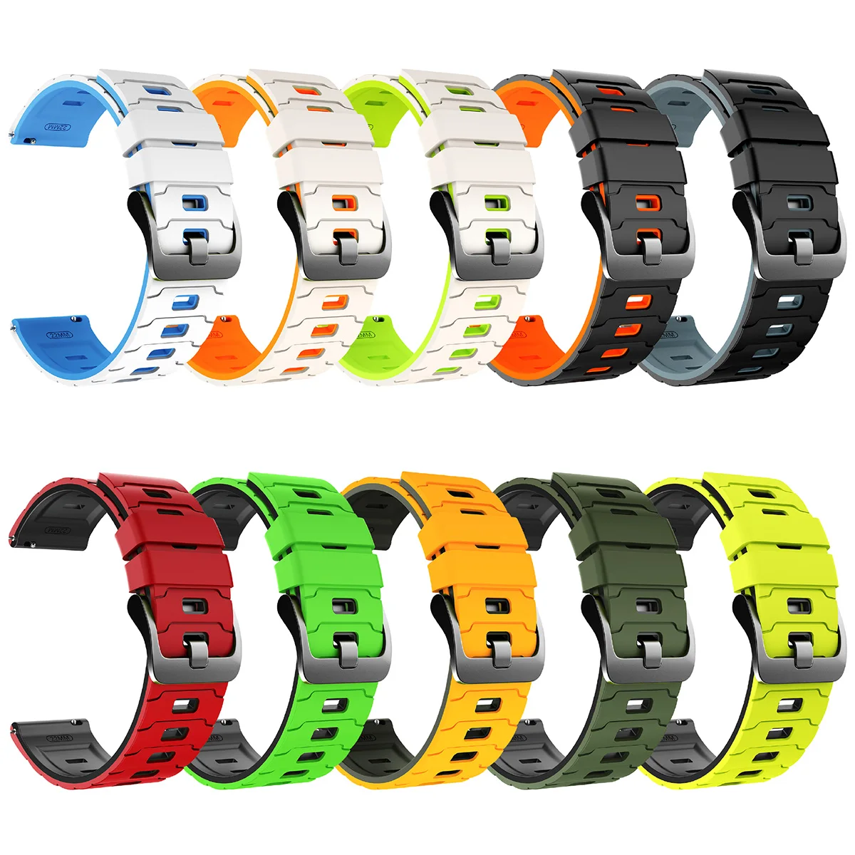 Versatile 22mm Sports Strap Replacement - Durable Rubber Bracelet