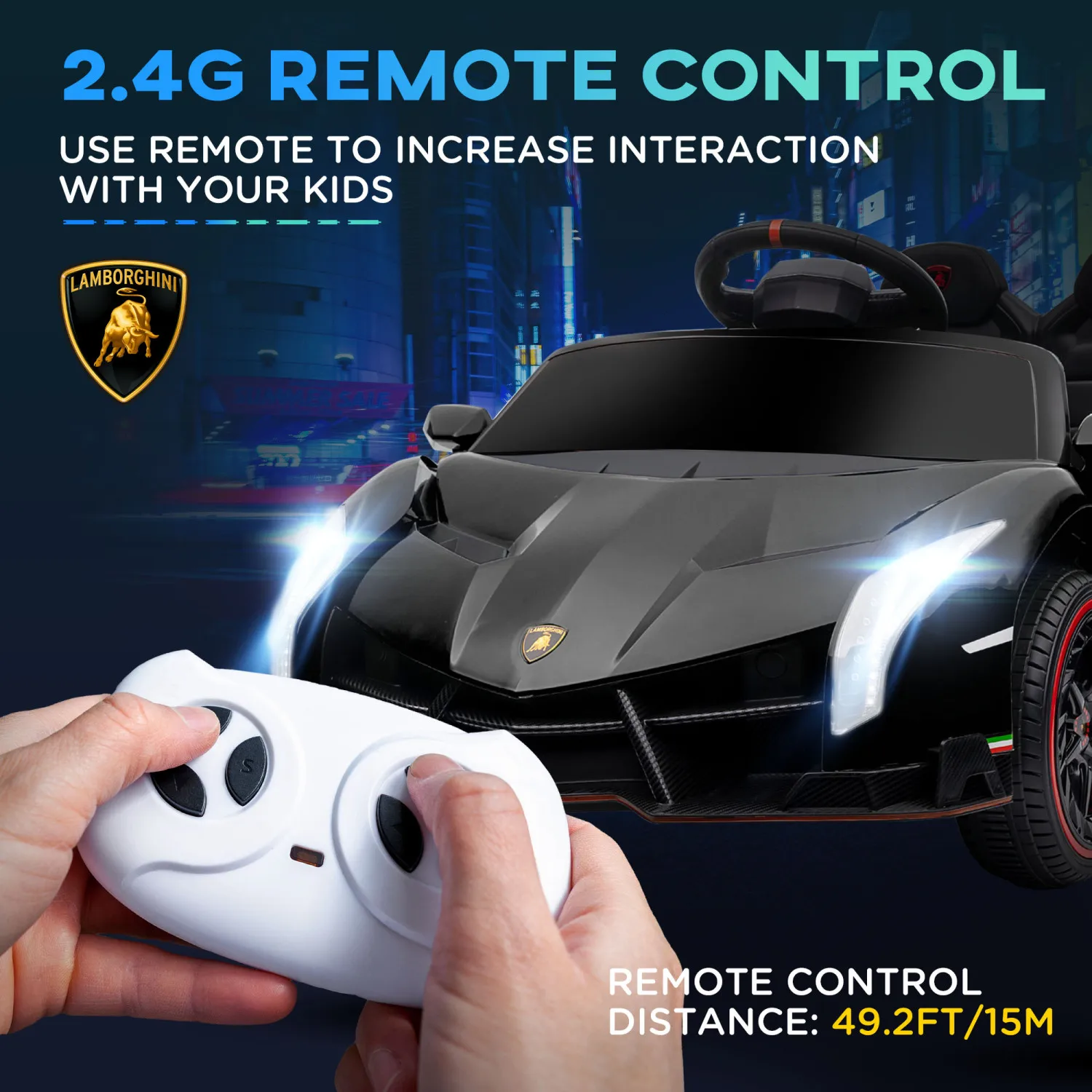 Aosom Lamborghini Veneno Licensed Kids Electric Car with Bluetooth, 12V Ride on Car with Butterfly Doors, Remote Control, Portab 5