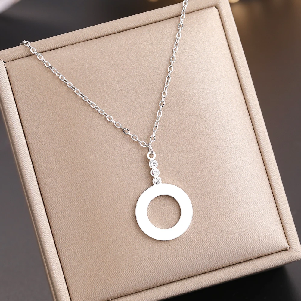 Stainless Steel Necklaces Geometric Circle Pendant Light Luxury Crystal Zircon Clavicle Chain Fashion Necklace For women Jewelry - Image 2