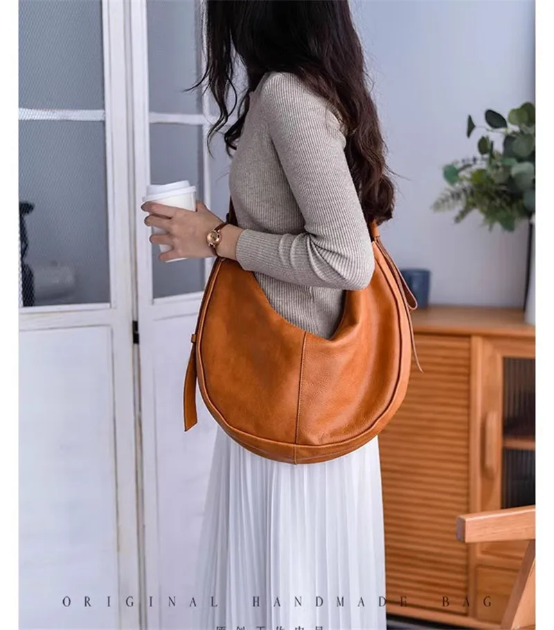 PNDME hochwertige echtes Leder Damen faule Umhängetasche Modedesigner Rindsleder Knödeltasche Unterarm Halbmondtasche – Detail 2