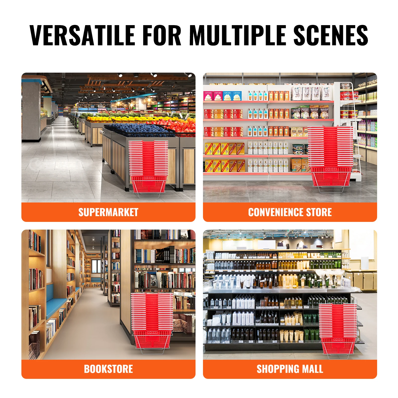 SucceBuy 20pcs Shopping Basket 21L Plastic Grocery Basket with Handle Portable Shop Bulk Used for Retail Store Supermarket