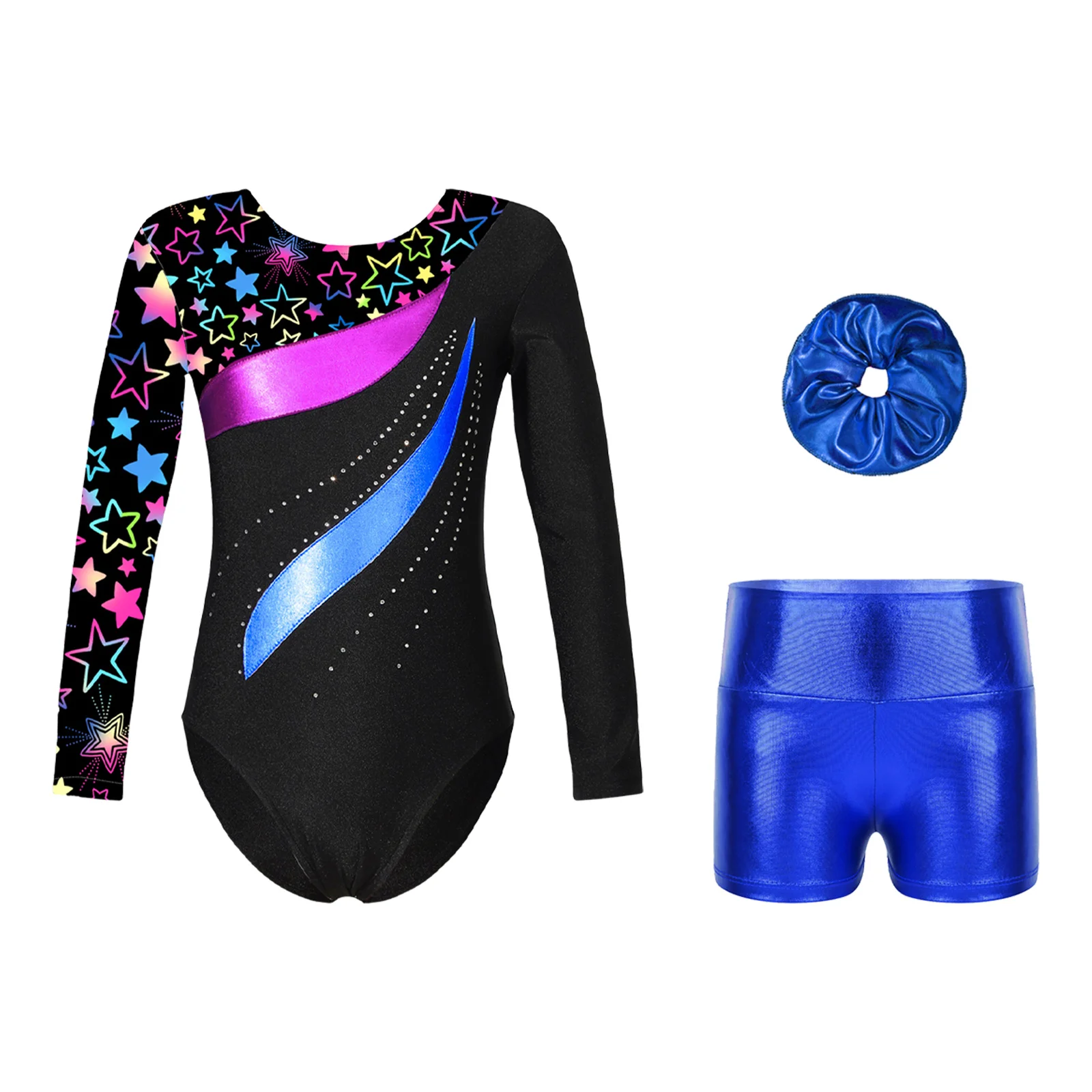 

Kids Girls Ballet Sets Long Sleeve Gymnastics Workout Leotard Skating Bodysuit with Shorts 2 Pieces Set Tracksuit Dance Outfits