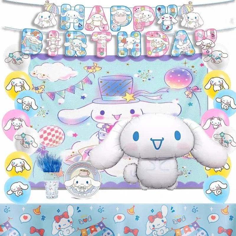 

New Cartoon Cute Cinnamoroll Birthday Arrangement Disposable Tableware Birthday Decoration Children's Gift Balloon Decoration