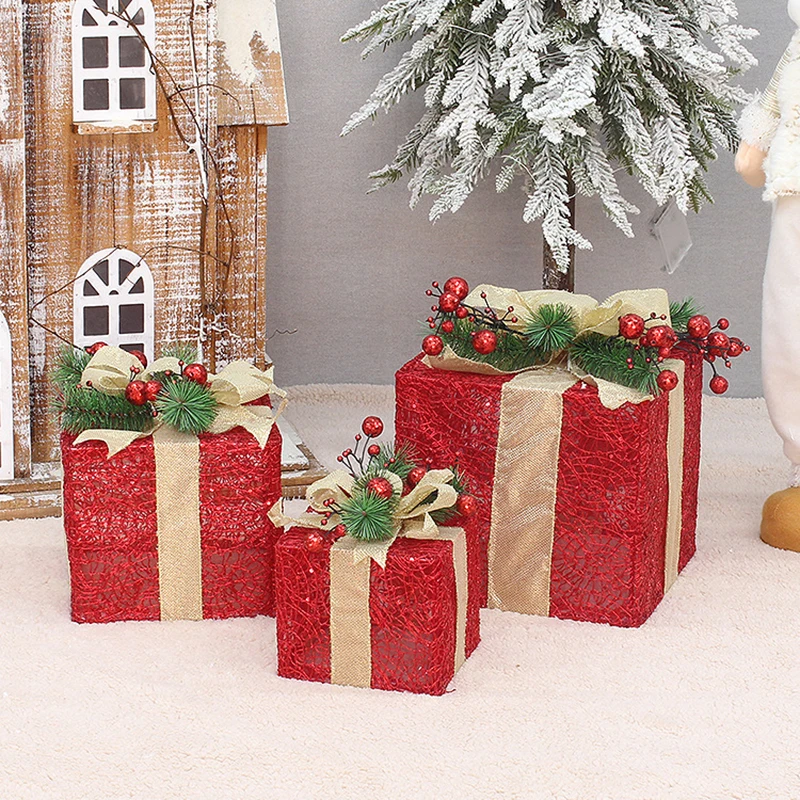 

3 Pcs Set Sequin Fabric Christmas Gift Box 2024 New Year Christmas Decoration Liquidations Home Mall Christmas Tree Decorations