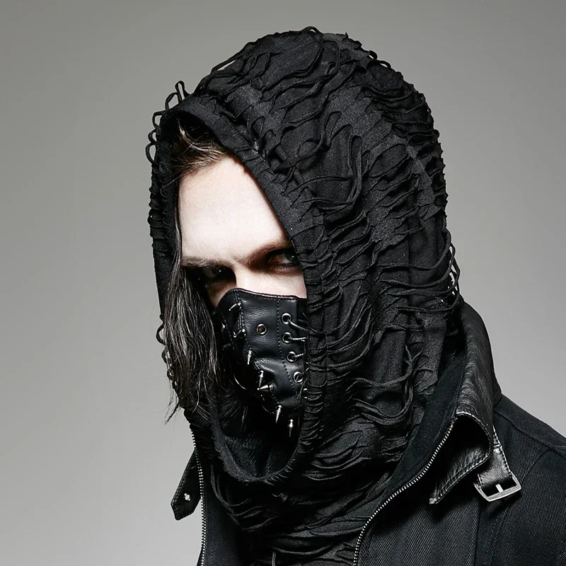 PUNK RAVE Punk Men Stylish Fahison Pin Rivet Mask Gothic Steampunk PU And Fake Suede Cool Man Accessories half face mask