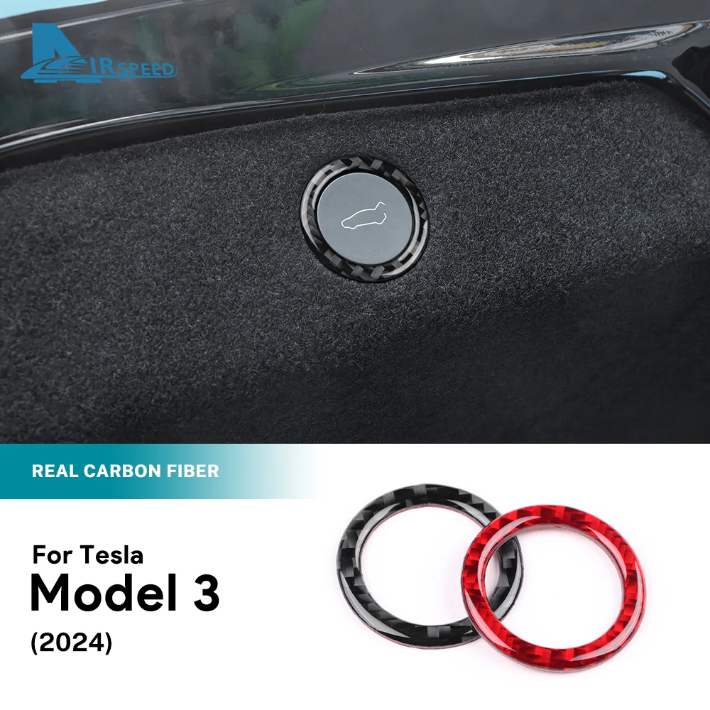 Real Soft Carbon Fiber Sticker For Tesla Model 3 Highland 2024 Car Trunk Switch Button Frame Interior Trim Accessories