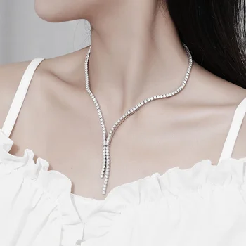 Moissanite Tennis Necklace for Woman with Certificate 925 Sterling Silver with White Gold Plated Tassel Necklaces Jewelry 5