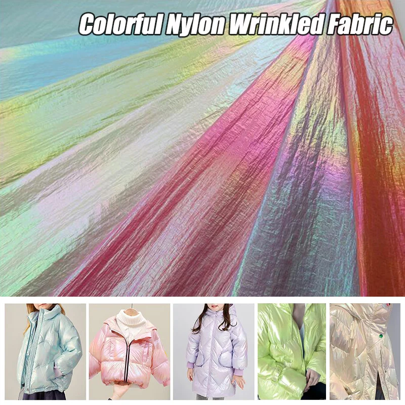 Laser Perl glanz Daunen jacke Stoff bunte Farbverlauf Daunen stoff Metallic helles Leder faltig DIY Näh stoff x cm – Detail 1
