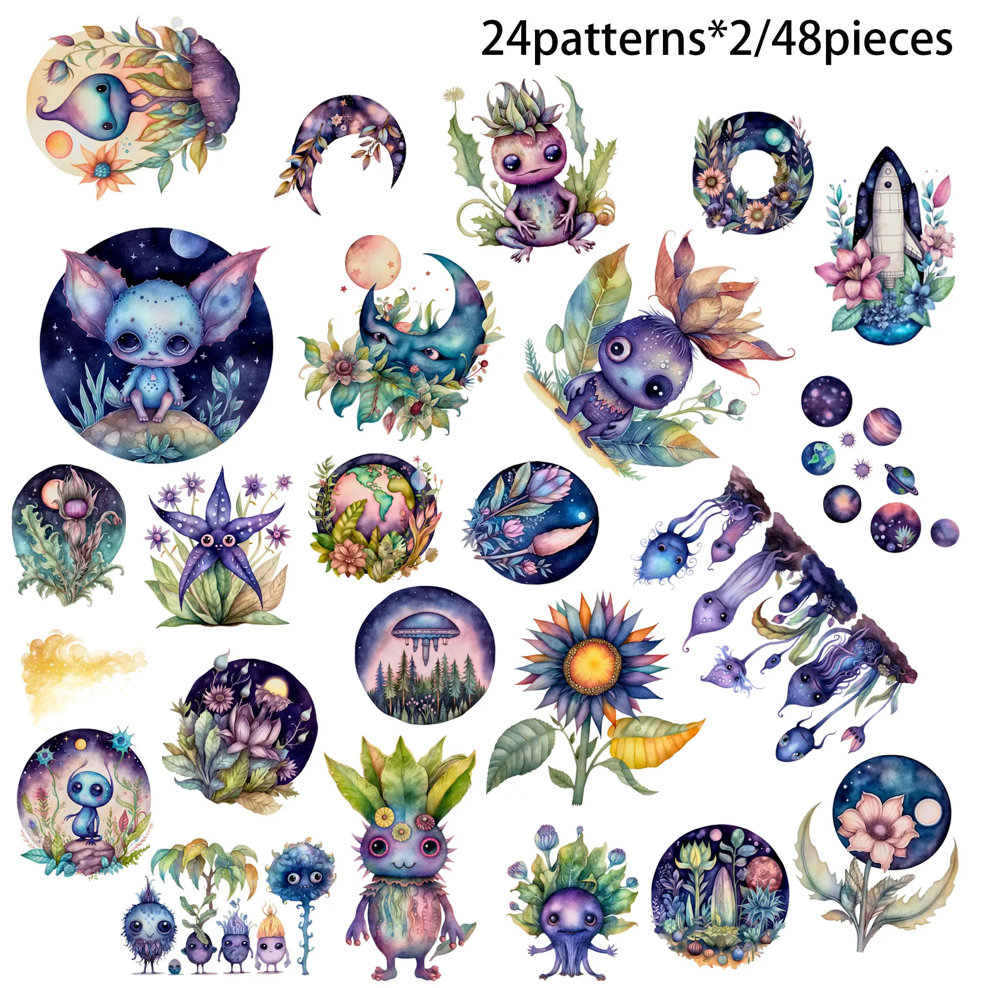 Vintage Moonlight Monster Theme DIY Scrapbook Set 60pieces Stickers Scrapbooking Supplies