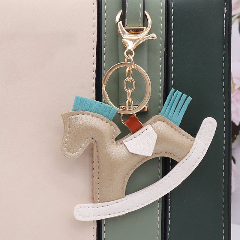 Trendy PU Leather Rocking Horse Keychain Cartoon Pony Animal Pendant Key Ring Charm Women Bag Decoration Accessories - Image 3