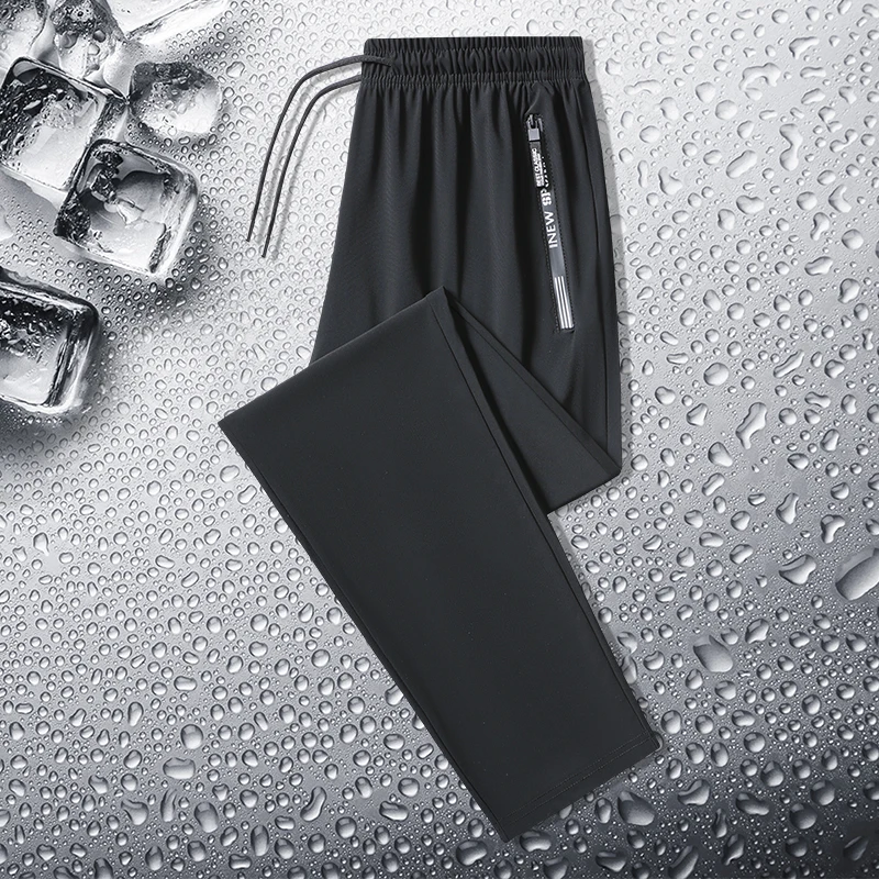 Men Trousers Summer Ice Silk Breathable Casual Stretch Low-Rise Straight-Leg Large Size Youth Sweatpants 8Xl