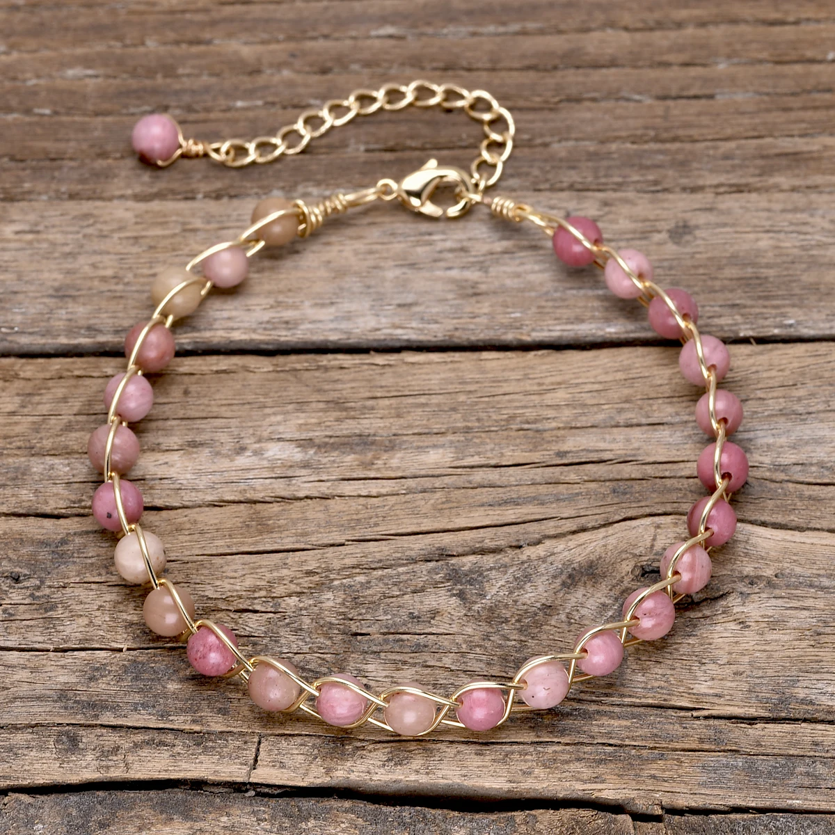 Copper wire wrap bracelet in healing stone colors
