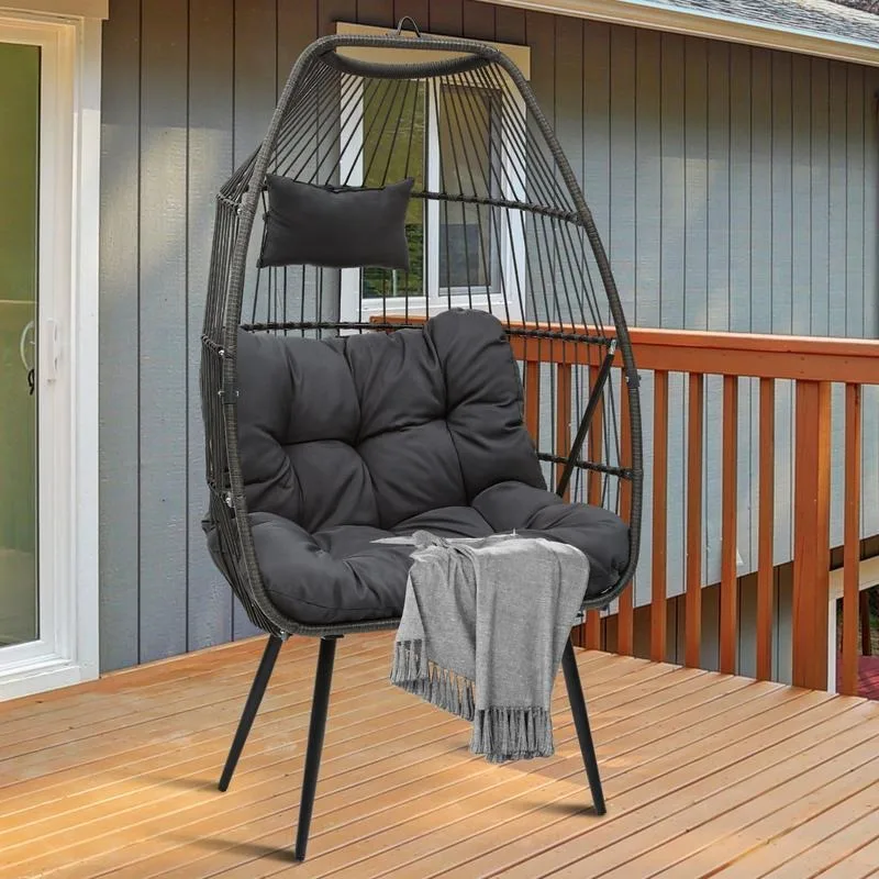 

Двухцелевое кресло для яиц YITAHOME, подвесное кресло-качели с подставкой и подушками для внутренних и наружных садовых патио, серое, макс. 330 фунтов