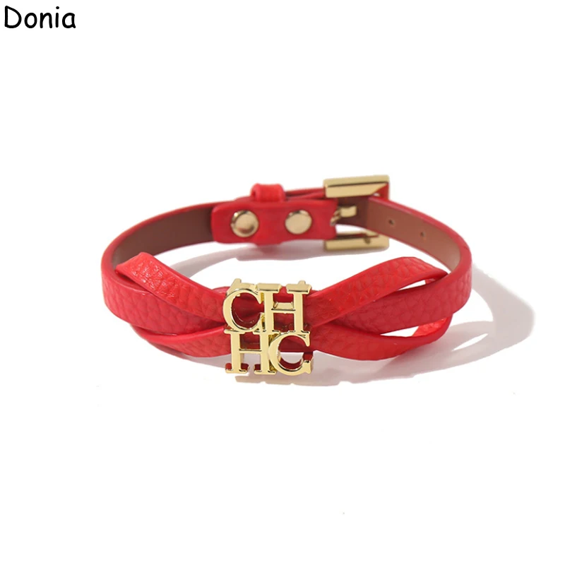 Donia Jewelry European and American Fashion 316L Stainless steel Letters Color Leather Rope Luxury Retro Bracelet.