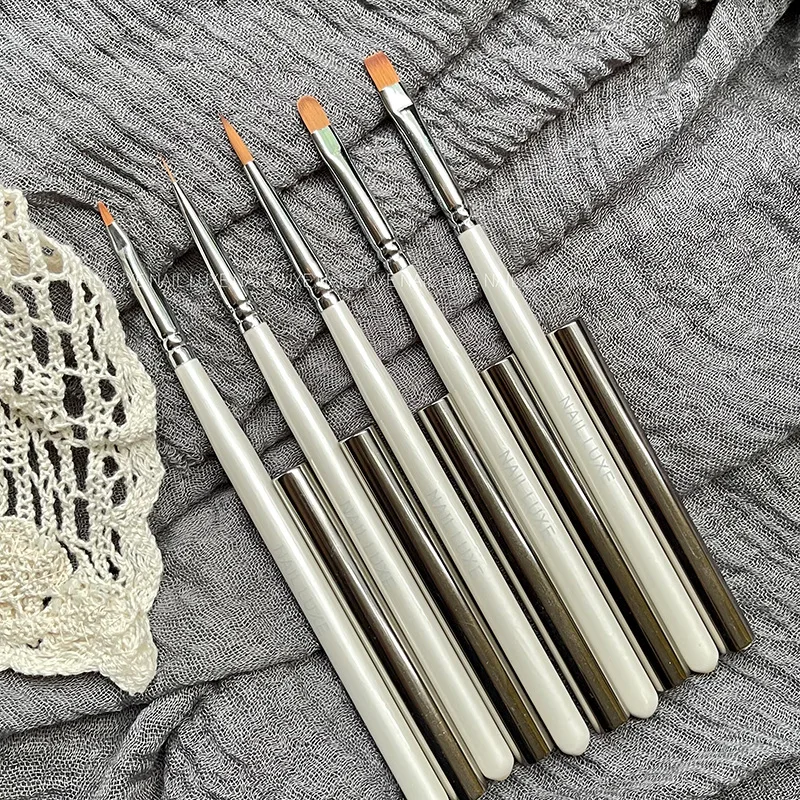 

Pearl White Simple Acylic Nail Brush Set Brush Pen Acrylic Handle Carving Powder Gel Liquid Salon Liner Nail Brushes with Cap