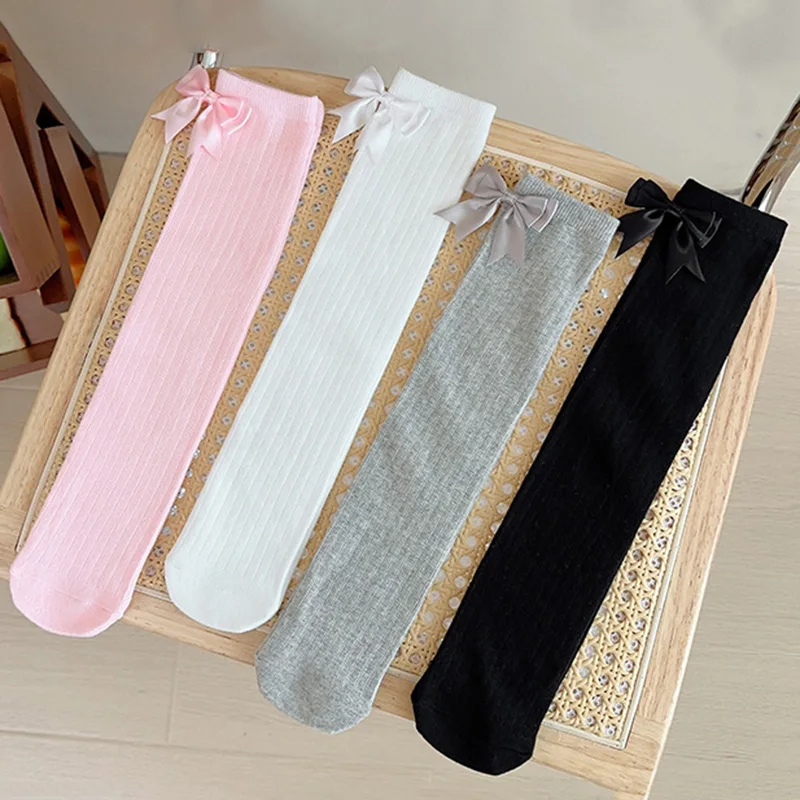JK Lolita Knee High Bow Socks for Kids Girls Korean School Long Leggings Stocking Tights Cotton Spring Autumn Children Socks