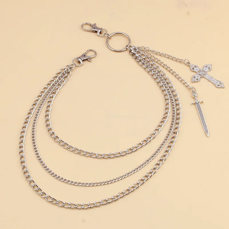 Metal Punk Rock Layered Chain Cross Keychains - Stylish Hip-hop Belt and Wallet Accessories
