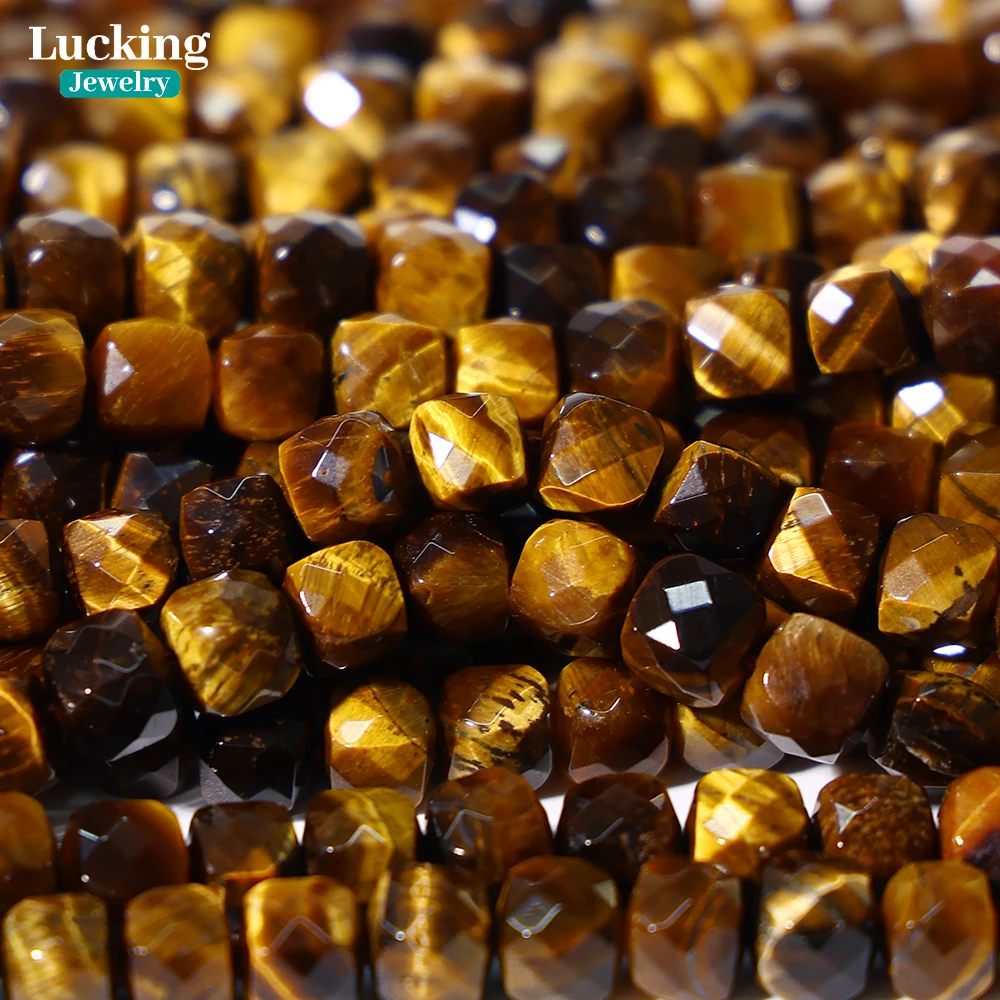 A+ Natural Yellow Tiger Eye Square Faceted 6.5-7mm Gemstone Beads for Jewelry Making, Healing Stone, Fashion Accessories 4